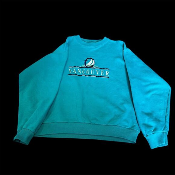 1990s VANCOUVER crewneck sweatshirt jumper - blue and multicoloured Size S. - Picture 1 of 7
